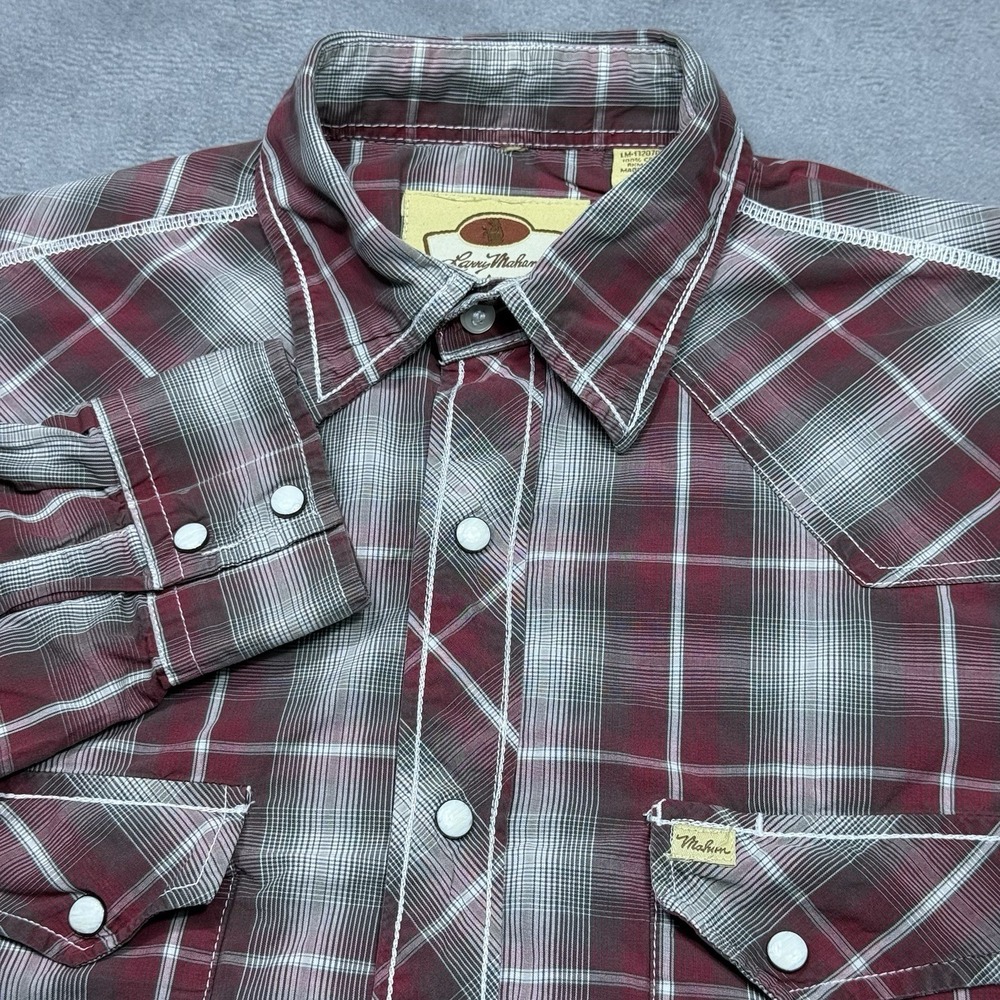 Larry Mahan Pearl Snap Shirt Mens M Red Plaid Cowboy Rodeo Ranch Western Farm